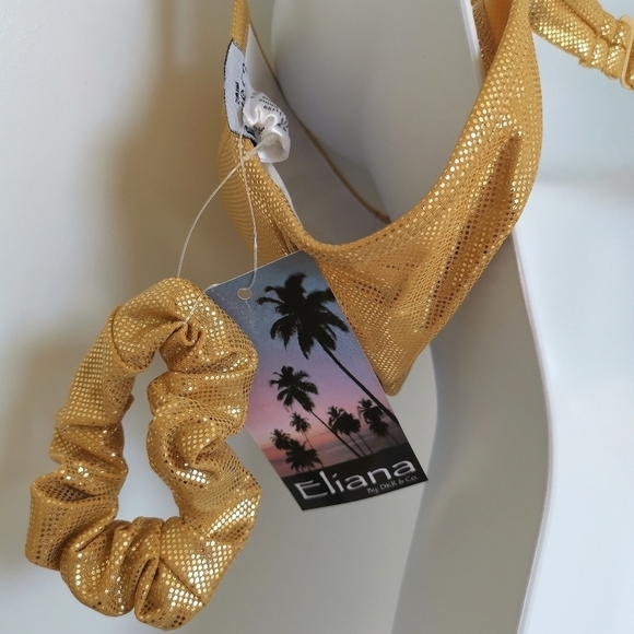 NWT Gold Lame Bikini Two Piece Swimsuit Size 14 C Cup - Picture 6 of 12